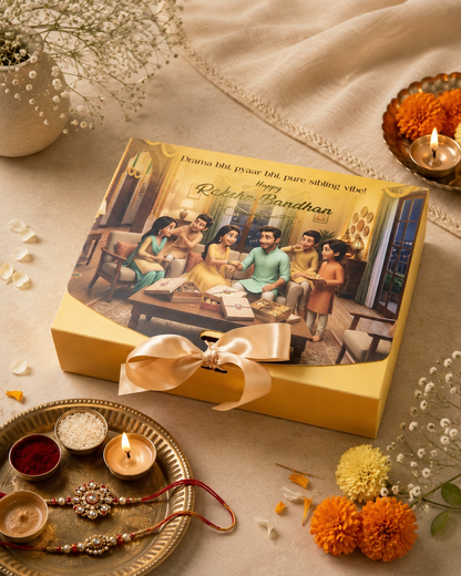 Yellow Raksha Bandhan 12 Cavity Sweet & Dry Fruit Box with Satin Ribbon | Premium Hamper Gift Box