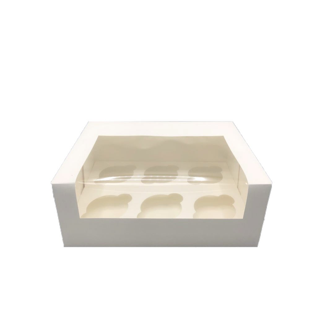 WHITE 6 CUPCAKE WINDOW BOX (PACK OF 10)