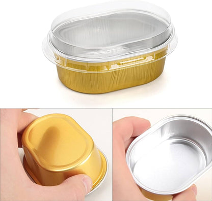 Oval Aluminium Foil Dessert Cup with Clear Dome Lid – 60ml Mini Bake & Serve Container
