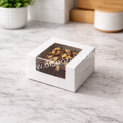 White Single Brownie Box with Window – Premium Dessert Packaging