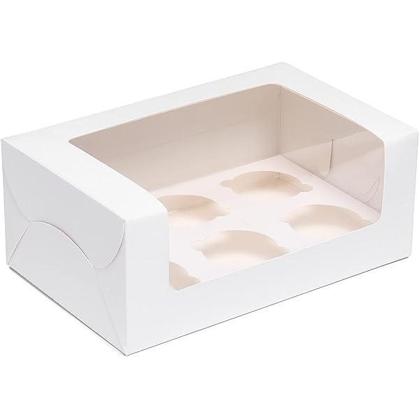 WHITE 6 CUPCAKE WINDOW BOX (PACK OF 10)