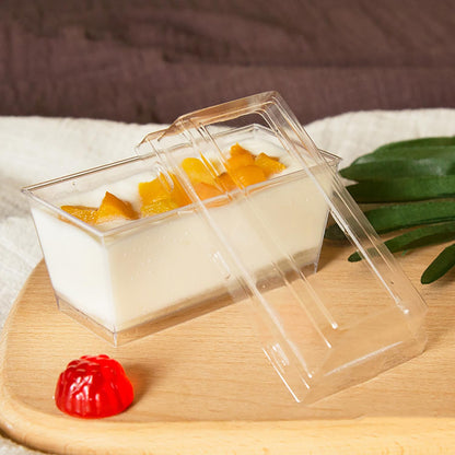 Clear Rectangular Dessert Cups with Lid – Ideal for Pudding, Mousse, Ice Cream & More