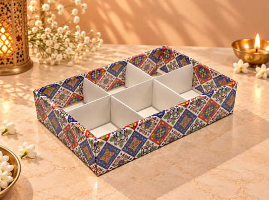 Festive Print 6 Cavity Partition Box – 9 × 6 × 2 Inches