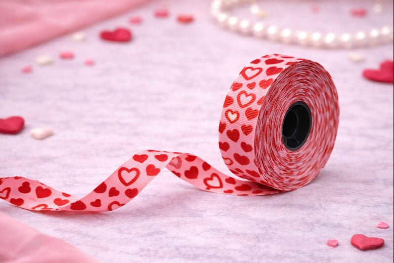 Pink Heart Print Decorative Ribbon – 15 Meter Roll