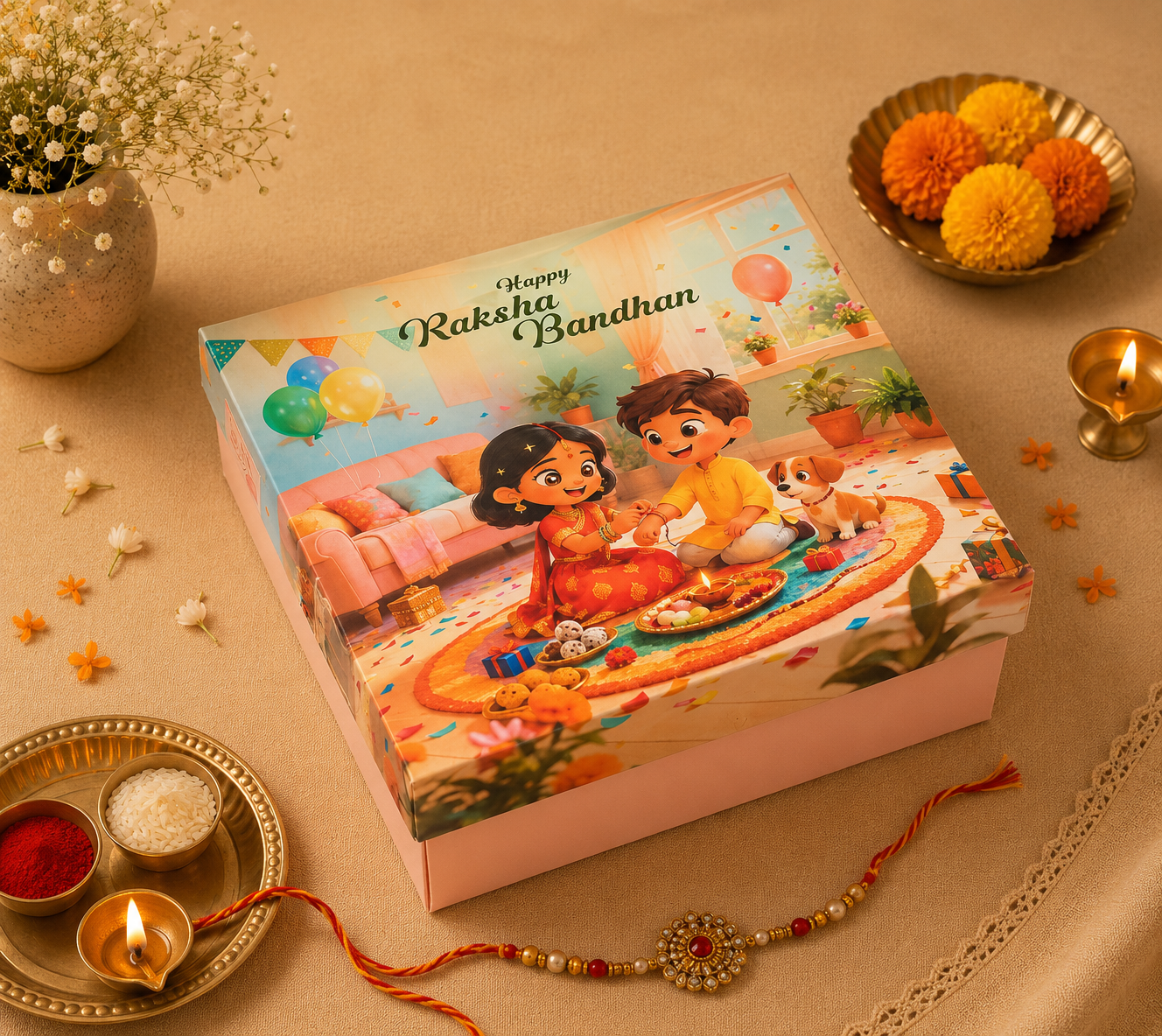 Yellow Raksha Bandhan Premium Hamper Gift Box | Festive Packaging Box