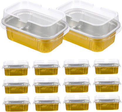 Golden Rectangle Aluminium Foil Dessert Cup with Clear Lid – 175ml Medium Bake & Serve Container