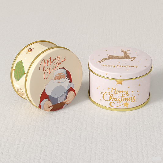 Off White Merry Christmas Round Goodies Tin Box – Festive Gifting & Hamper Packaging