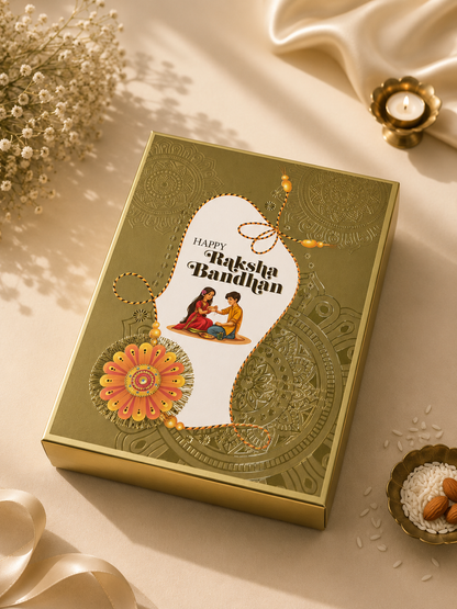 Olive Geen Premium Foldable Raksha Bandhan Hamper Gift Box with Window Lid | 11 x 8 x 3 Inches | Luxury Sweet, Dry Fruit & Gift Packaging Box