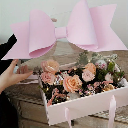 Luxury Pink Gift Box with Large Bow & Clear Lid | Pink Hamper Box With Bow