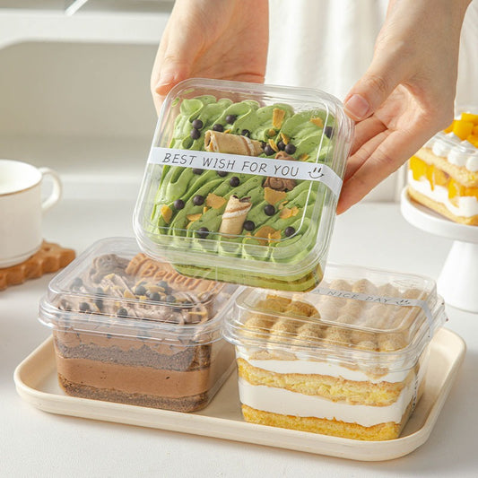 375ml Square Clear Dessert Container with Lid – Premium Tiramisu & Cake Packaging