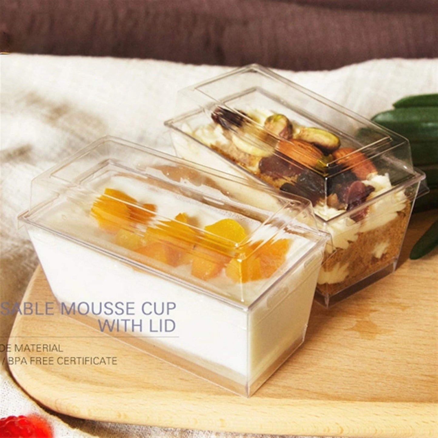 Clear Rectangular Dessert Cups with Lid – Ideal for Pudding, Mousse, Ice Cream & More