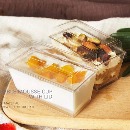 Clear Rectangular Dessert Cups with Lid – Ideal for Pudding, Mousse, Ice Cream & More