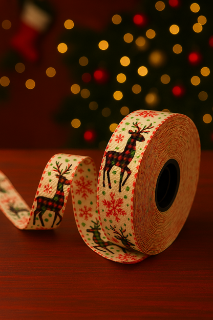Christmas Theme Reindeer Ribbon Roll - 15meters