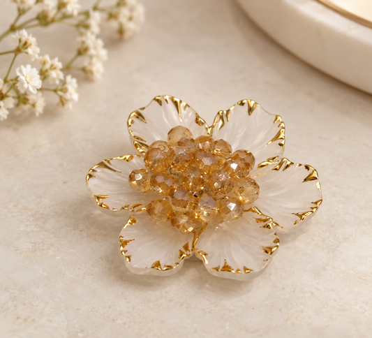 Luxury Crystal Flower Brooch | Pearl Finish Floral Embellishment for Gift & Hamper Decoration