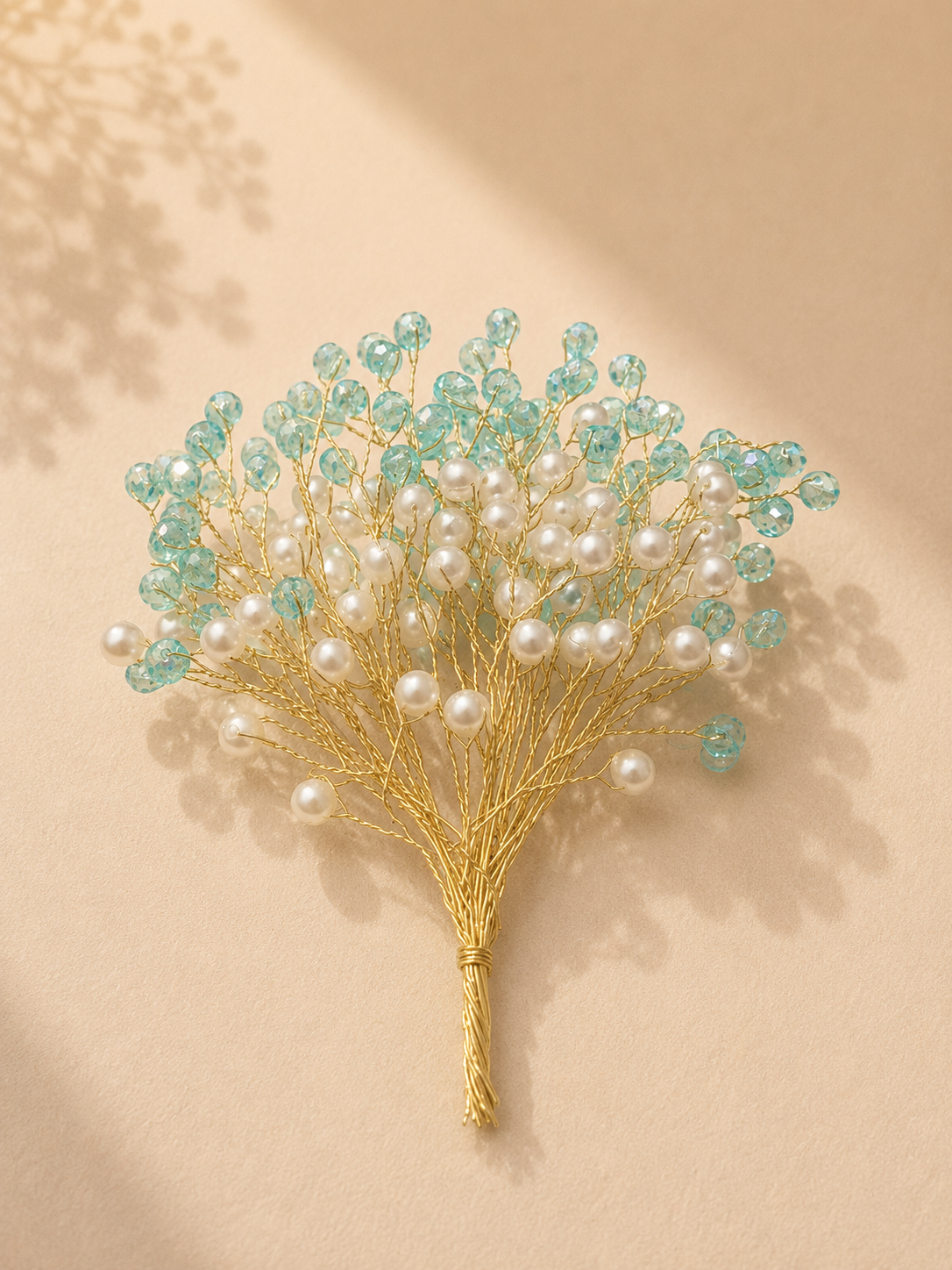 Aqua Pearl Crystal Bouquet Spray Pick | Decorative Bouquet & Hamper Embellishment