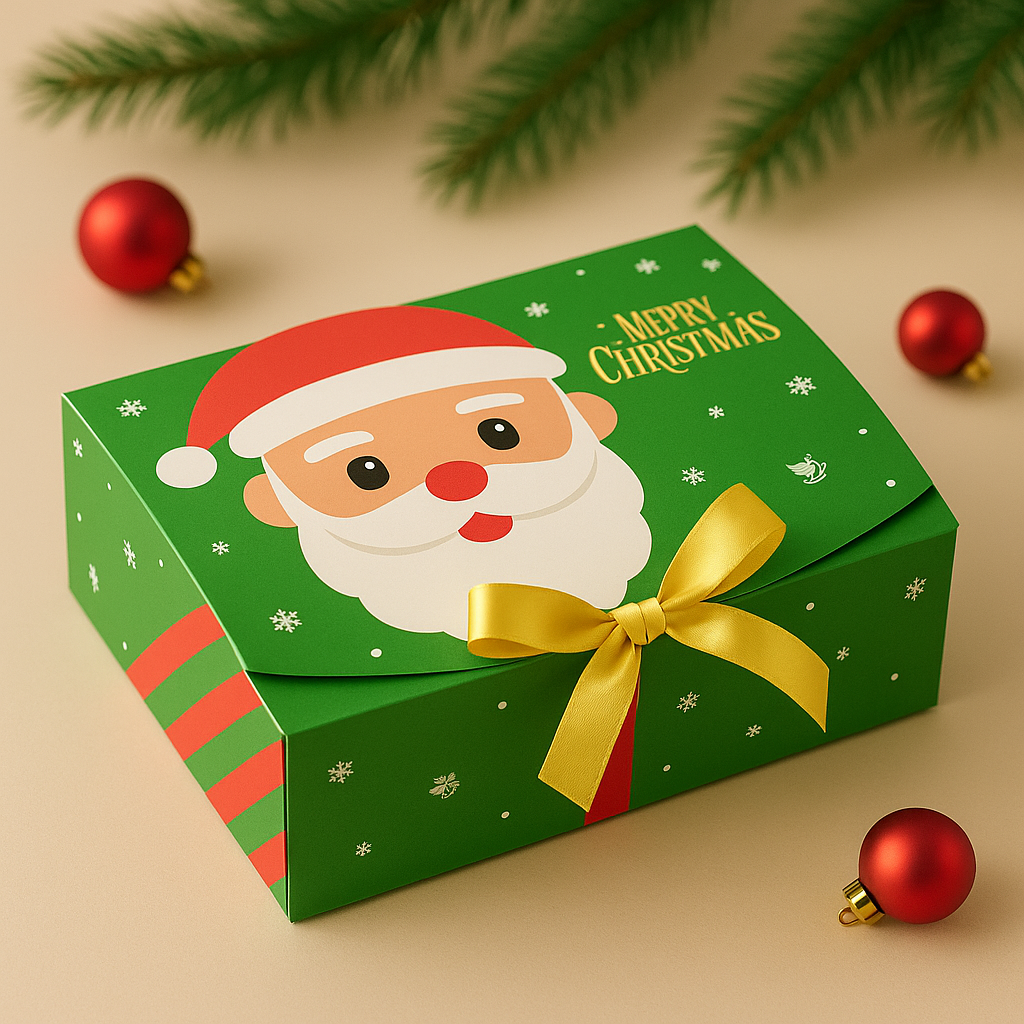 Big Green Santa Christmas Gift Box / Goodies Box With Ribbon – Premium Christmas Packaging
