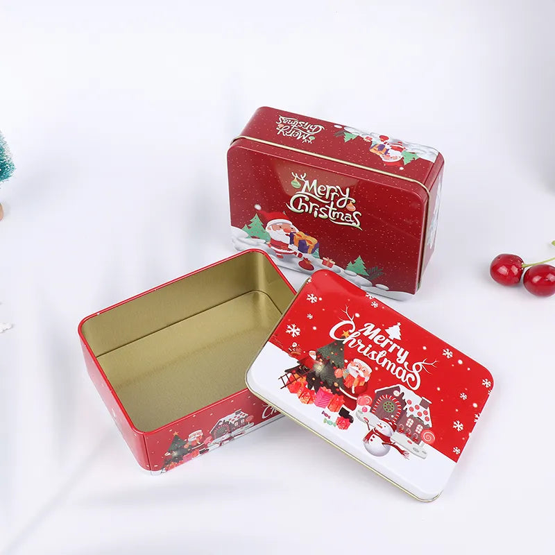 Christmas Red Festive Gift Tin Box – Reusable Metal Storage Box (Rectangular)