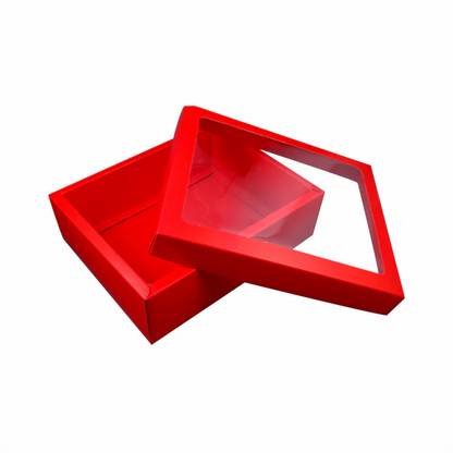 RED HAMPER BOX WITH TOP WINDOW LID