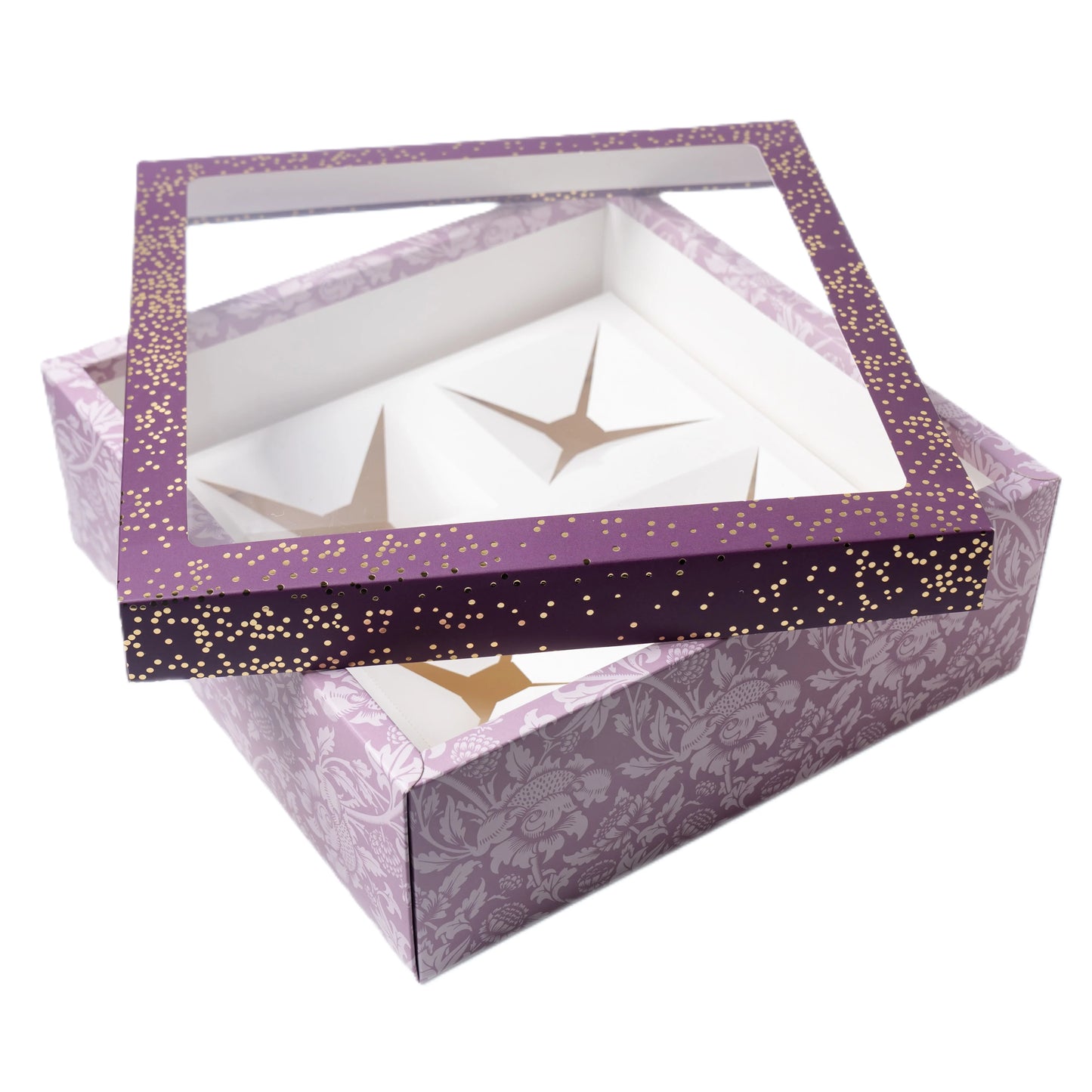 Plum Foil Printed Hamper Box With Window | Luxury 4 Cavity Gift Box for 300ml Jars