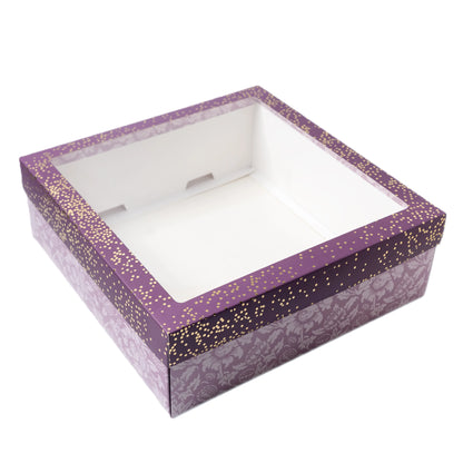 Plum Foil Printed Hamper Box With Window | Luxury 4 Cavity Gift Box for 300ml Jars