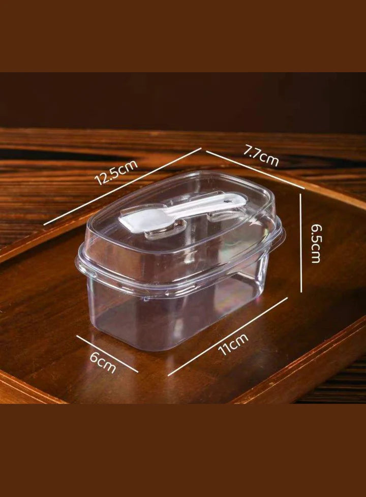 Imported Clear Rectangle Tiramisu Dessert Container with Lid & Spoon | 300ml Premium Dessert Box