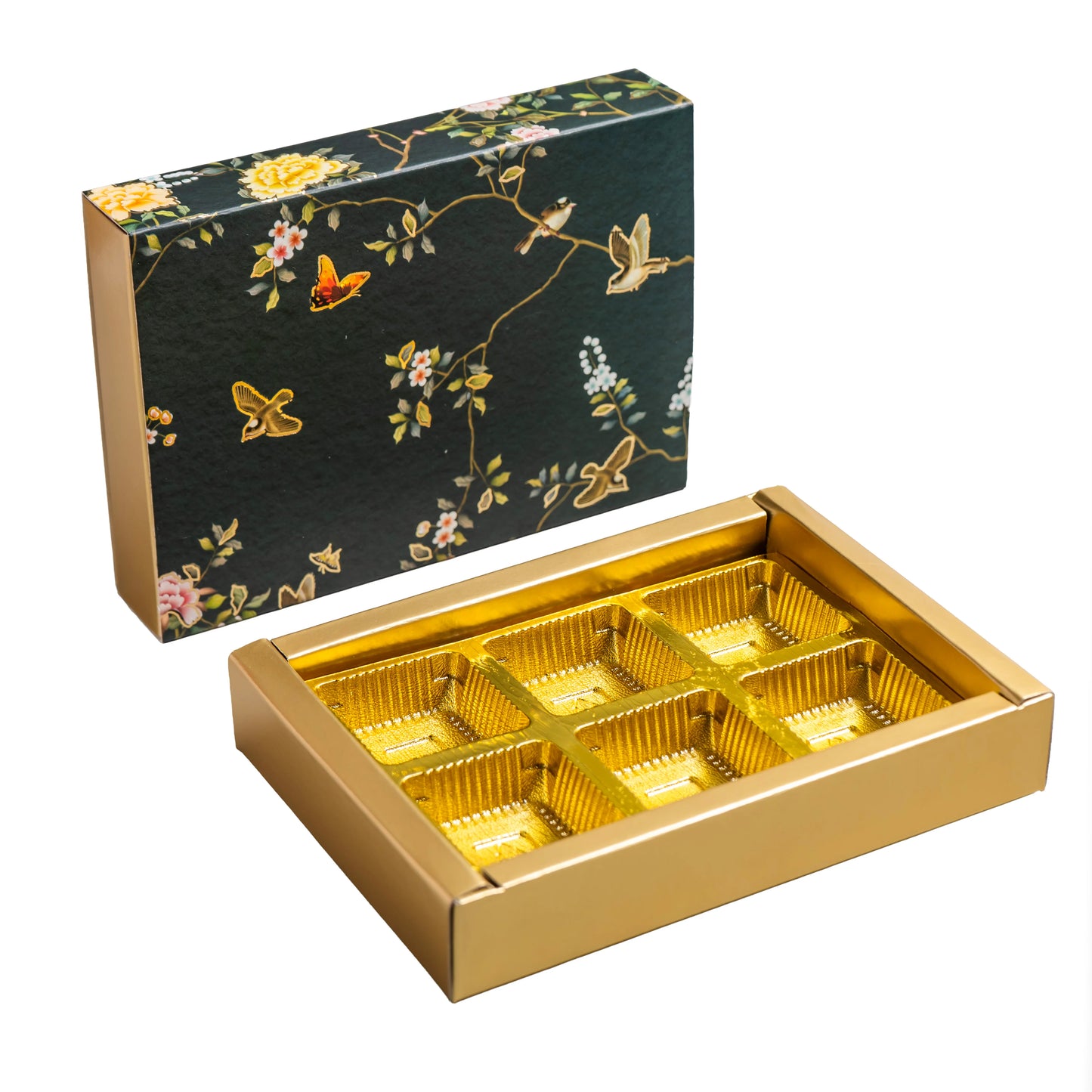 Luxury Festive Chocolate Gift Box – 6 Cavity | Green Elegant Floral Design