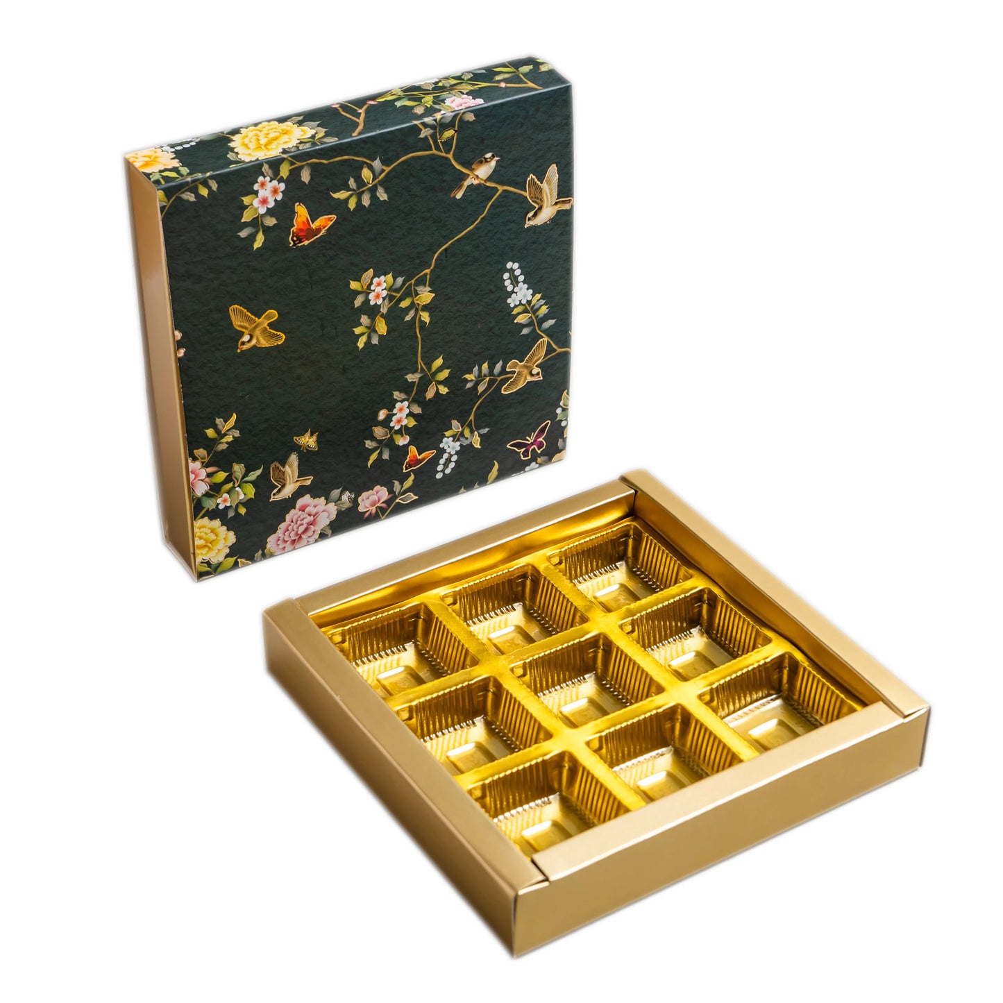 Luxury Festive Chocolate Gift Box – 9 Cavity | Green Elegant Floral Design