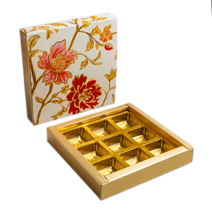 Luxury Festive Chocolate Gift Box – 9 Cavity | White Elegant Floral Design