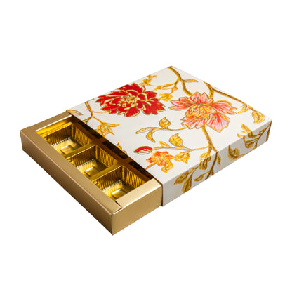 Luxury Festive Chocolate Gift Box – 9 Cavity | White Elegant Floral Design