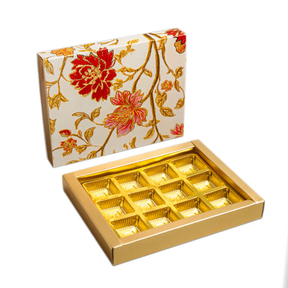Luxury Festive Chocolate Gift Box – 12 Cavity | White Elegant Floral Design