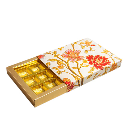 Luxury Festive Chocolate Gift Box – 12 Cavity | White Elegant Floral Design