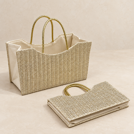 Champagne Gold Textured Collapsible Luxury Hamper Basket 12 x 8 x 5 inches