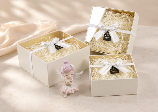Ivory Premium Square Acrylic Lid Gift Box Set (Set of 3) with Ribbon & Fillers