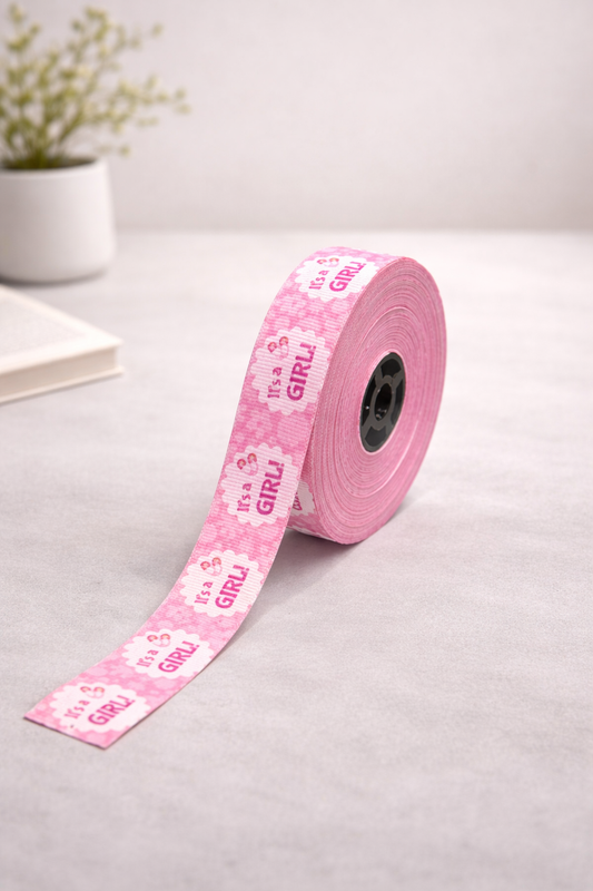 Baby Girl Printed Ribbon Roll – 15 Meters x 1 Inch | Decorative Gift Wrapping Ribbon