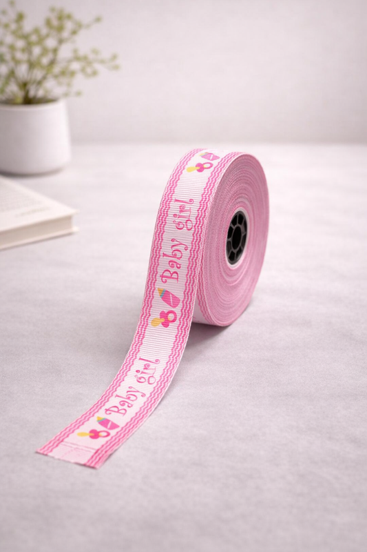 Premium Baby Girl Printed Ribbon Roll – 15 Meters x 1 Inch | Decorative Gift Wrapping Ribbon
