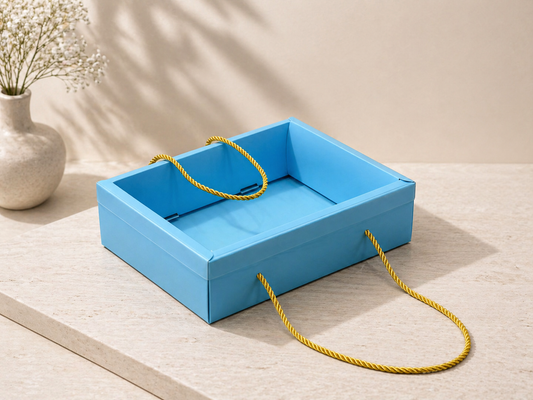 Blue Clear Lid Hamper Tray Box with Rope Handle – Foldable Gift Packaging