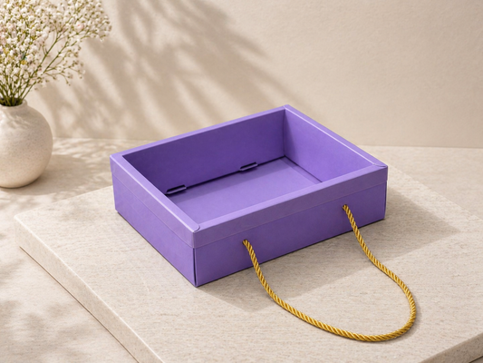 Purple Clear Lid Hamper Tray Box with Rope Handle – Foldable Gift Packaging