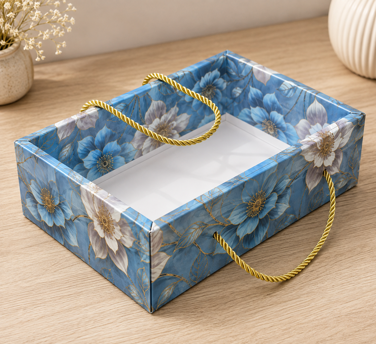 Blue Premium Foil Printed Foldable Hamper Box