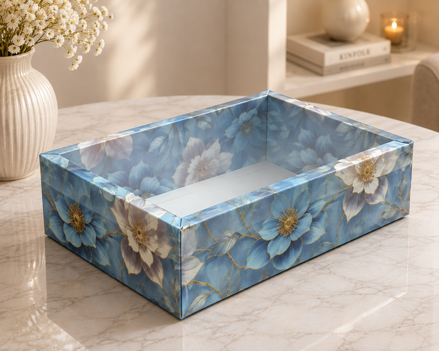 Blue Premium Foil Printed Foldable Hamper Box