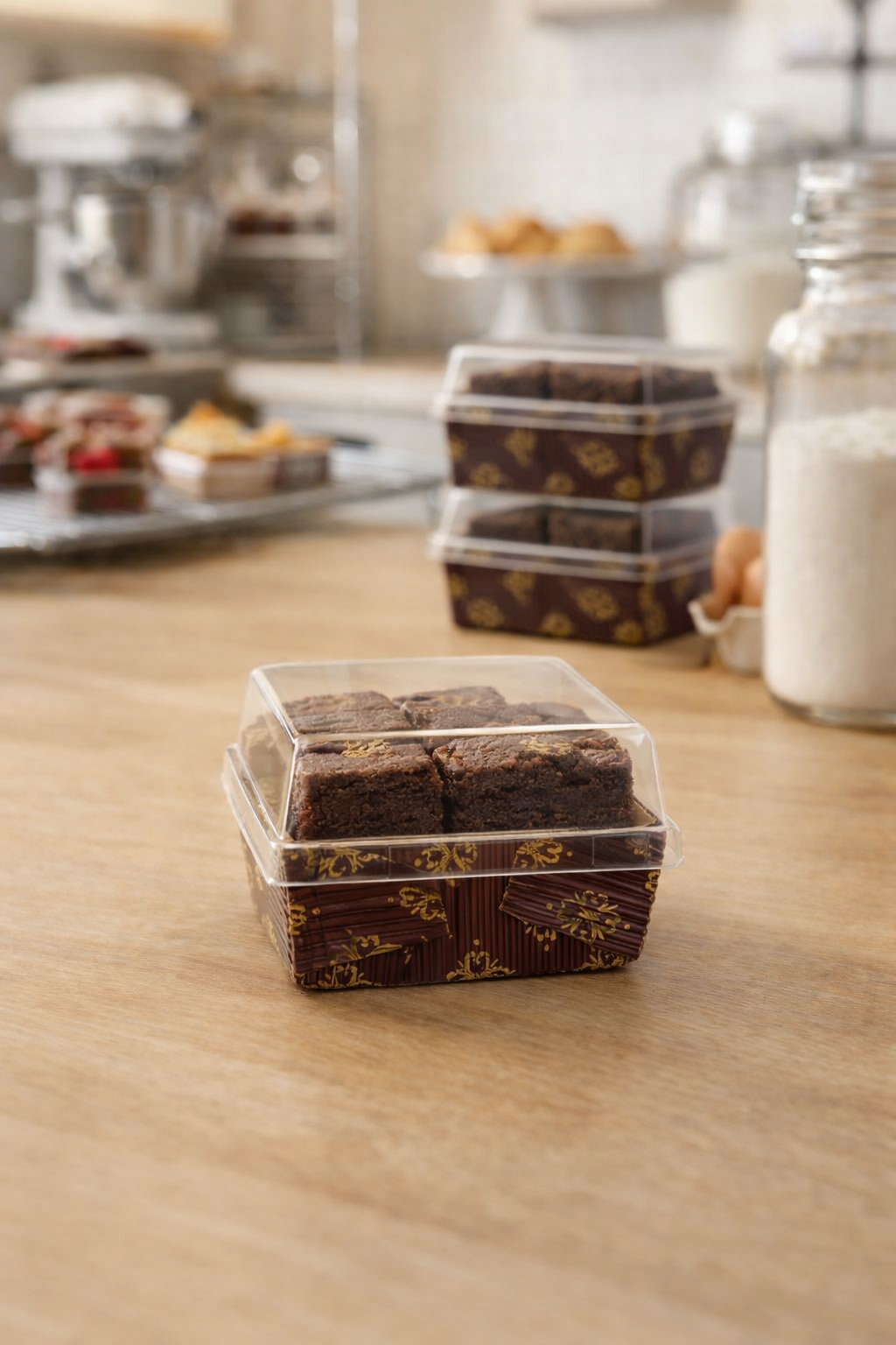 Square Eco Bake & Serve Brownie Box with Clear Lid | Premium Bakery Packaging