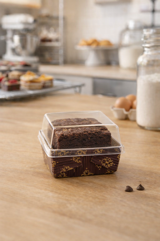 Square Eco Bake & Serve Brownie Box with Clear Lid | Premium Bakery Packaging
