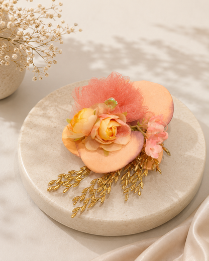 Premium Artificial Floral Hamper Decoration | Peach Decorative Flower Bunch for Luxury Gift Packaging