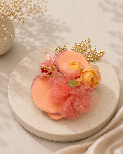 Premium Artificial Floral Hamper Decoration | Peach Decorative Flower Bunch for Luxury Gift Packaging