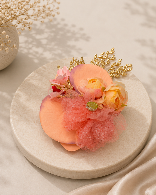 Premium Artificial Floral Hamper Decoration | Peach Decorative Flower Bunch for Luxury Gift Packaging