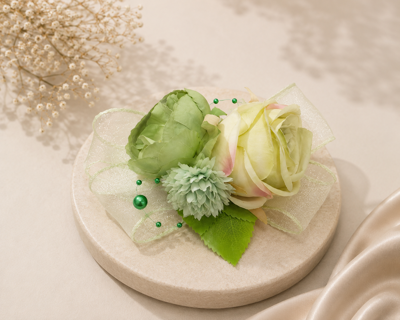 Premium Artificial Floral Hamper Decoration | Green Decorative Flower Bunch for Luxury Gift Packaging