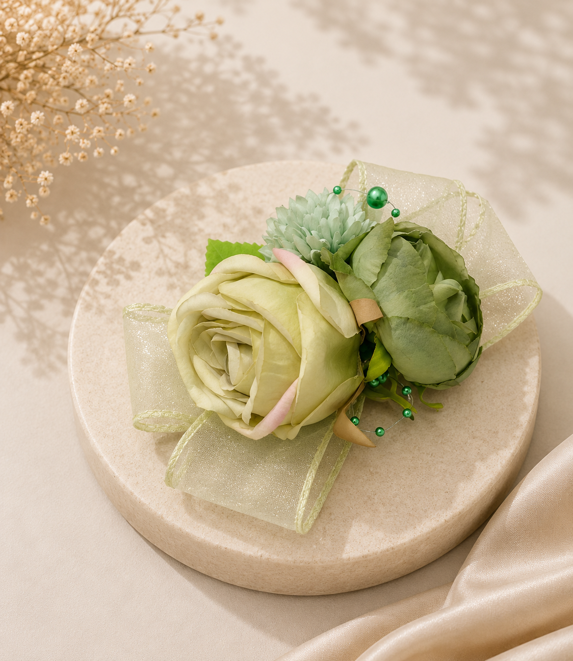 Premium Artificial Floral Hamper Decoration | Green Decorative Flower Bunch for Luxury Gift Packaging