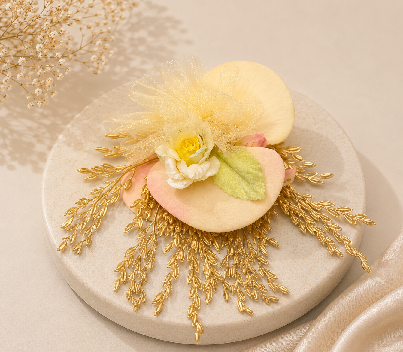 Premium Artificial Floral Hamper Decoration | Ivory Decorative Flower Bunch for Luxury Gift Packaging