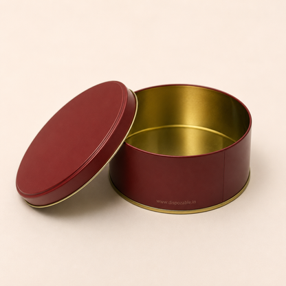 Maroon Imported Dream Cake Tin Box with Lid | Premium Cookie & Dessert Storage Tin | 5 x 2.25 Inches