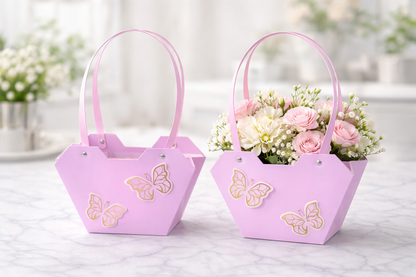 Purple Butterfly Hamper Gift Bag with Handles – Premium Paper Flower Gift Basket