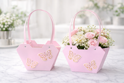 Pink Butterfly Hamper Gift Bag with Handles – Premium Paper Flower Gift Basket